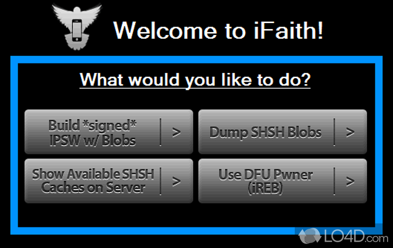 Software solution that enables users to dump the SHSH blobs from their iOS devices - Screenshot of iFaith