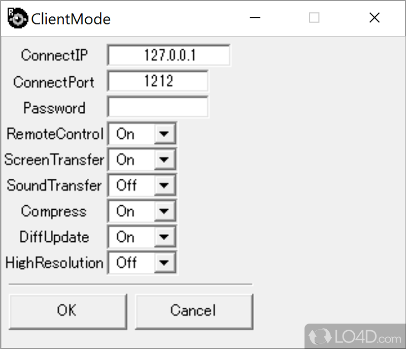 Client and server mode settings - Screenshot of IgRemote