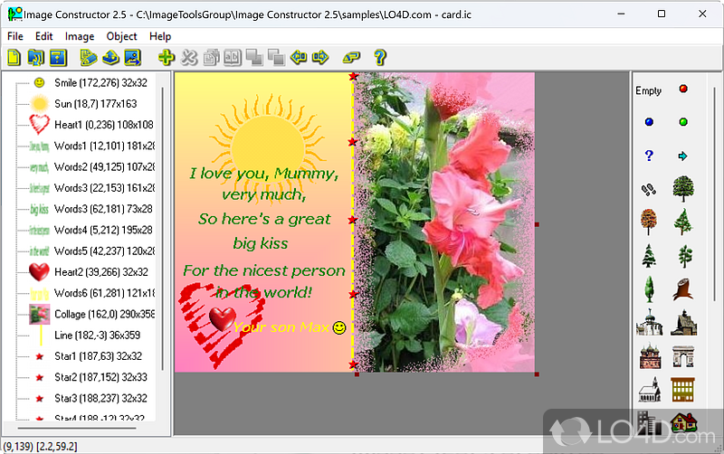 Create amazing graphic files from small images or short texts you have on computer - Screenshot of Image Constructor