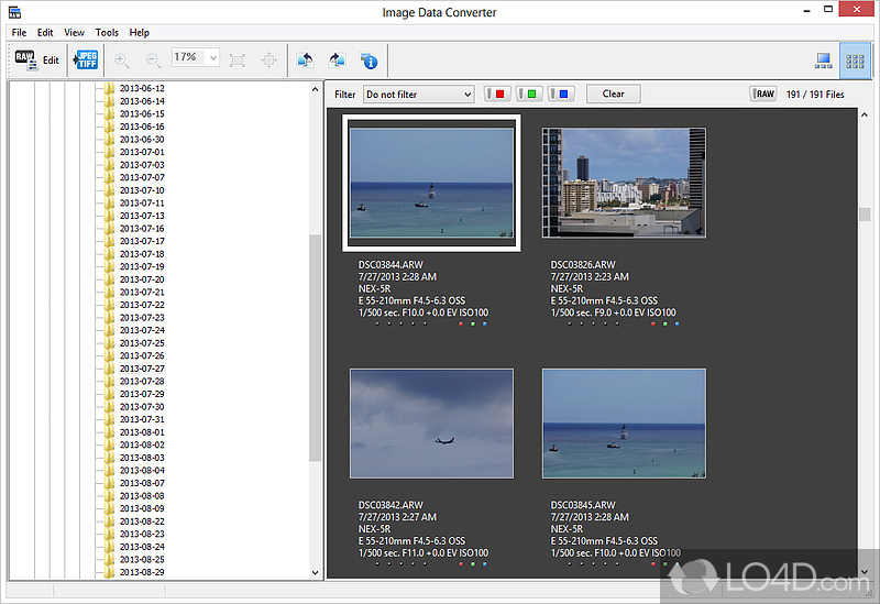 Image Data Converter: User interface - Screenshot of Image Data Converter