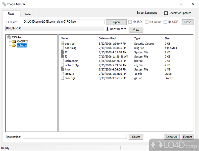 Tool for reading and writing several disc formats - Screenshot of ImageMaster