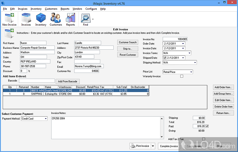 Take full control of inventory and invoicing and manage customer data in an manner - Screenshot of iMagic Inventory