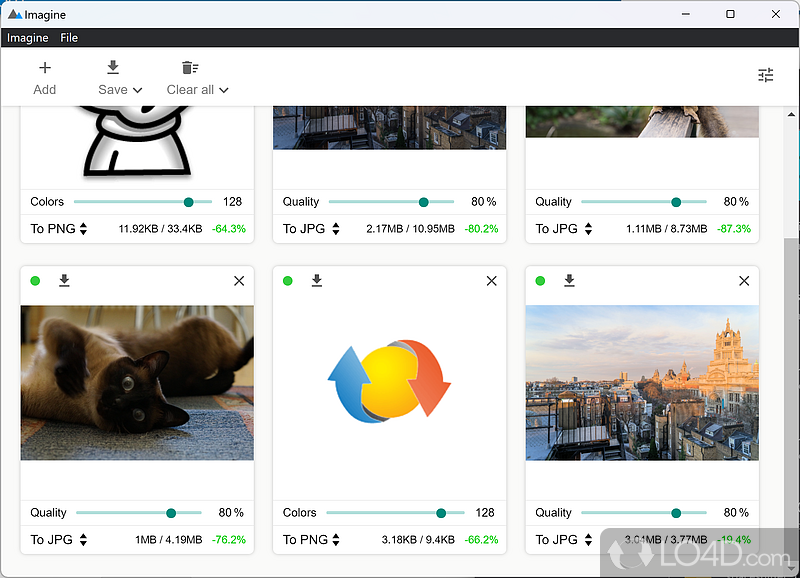 Conveniently and quickly batch compress PNG or JPEG image files - Screenshot of Imagine