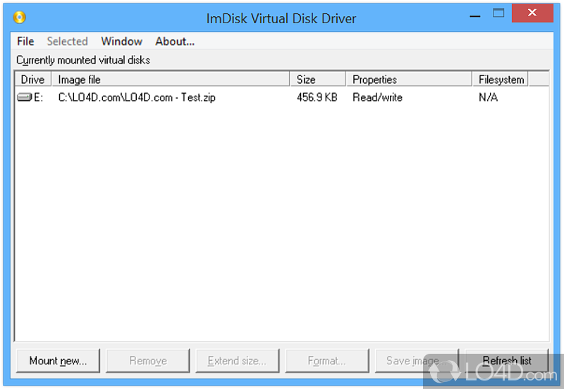 Mount different ISO images as hard drives - Screenshot of ImDisk Toolkit