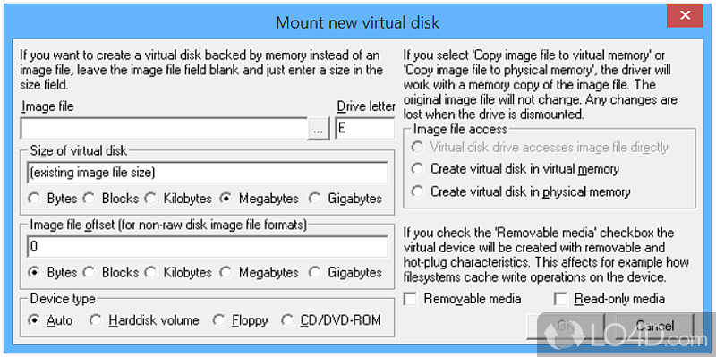 Graphical user interface or GUI - Screenshot of ImDisk Toolkit