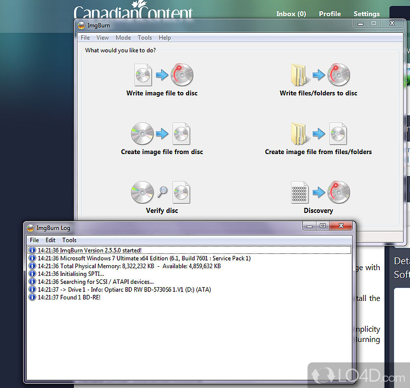 Burn files to CDs and DVDs, create images, and more - Screenshot of ImgBurn