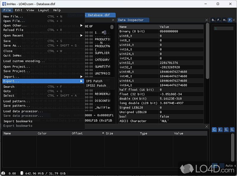 Data inspecting for different imports and file hashing support - Screenshot of ImHex