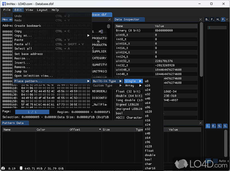 Data analyzing for optimal performance - Screenshot of ImHex