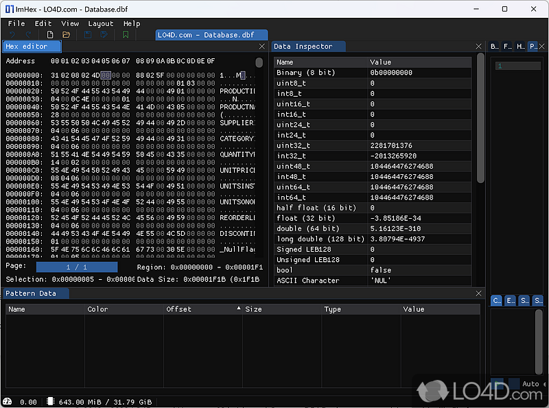 Open-source editor to manipulate hexadecimal, binary data for writing optimal - Screenshot of ImHex