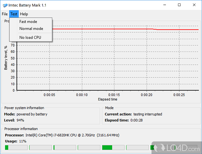 Imtec Battery Mark: User interface - Screenshot of Imtec Battery Mark