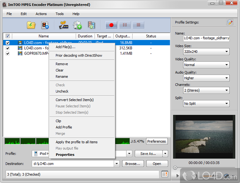 Video file converter to convert among videos - Screenshot of ImTOO MPEG Encoder Platinum