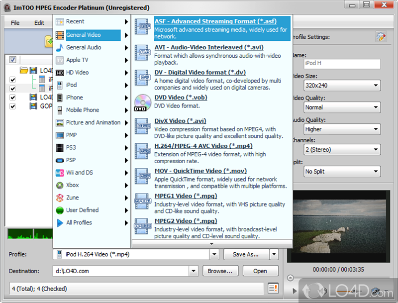 ImTOO MPEG Encoder Platinum: User interface - Screenshot of ImTOO MPEG Encoder Platinum