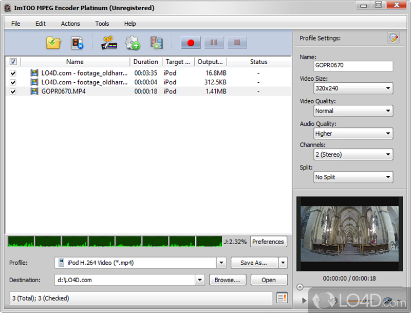 Convert videos between most of the popular file formats out there - Screenshot of ImTOO MPEG Encoder Platinum