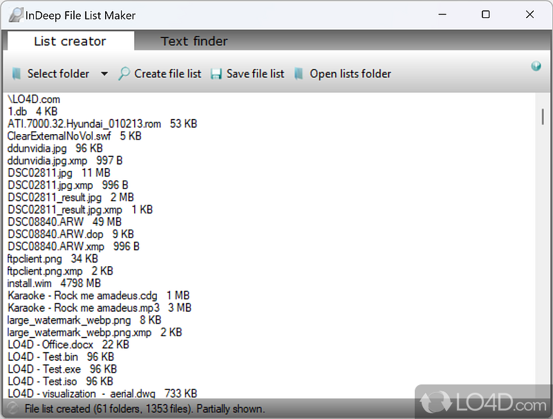 Designed to create lists of all the items - Screenshot of InDeep File List Maker