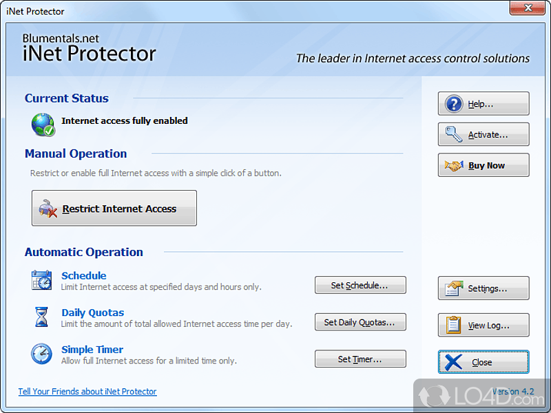 Powerful yet software solution that enables users to block access to certain websites - Screenshot of iNet Protector
