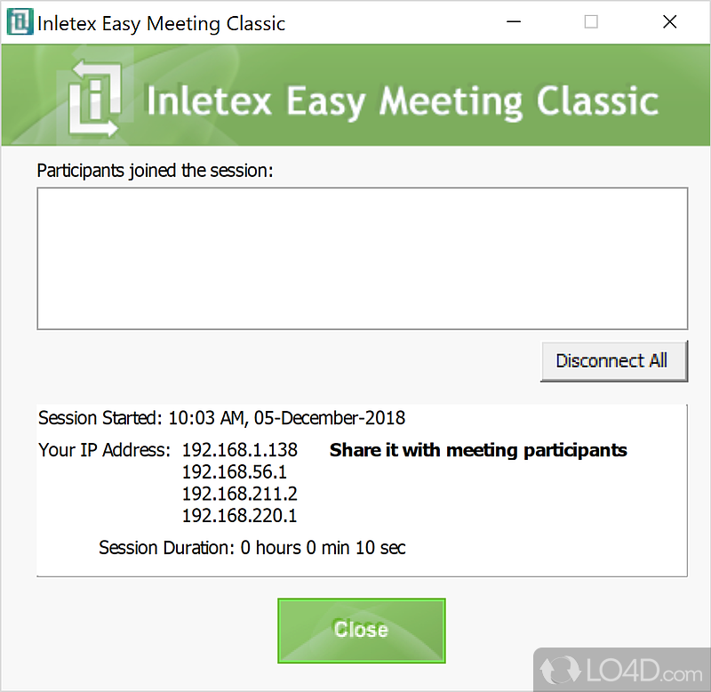 Alternative to NetMeeting, a private meeting app - Screenshot of Inletex Easy Meeting Classic