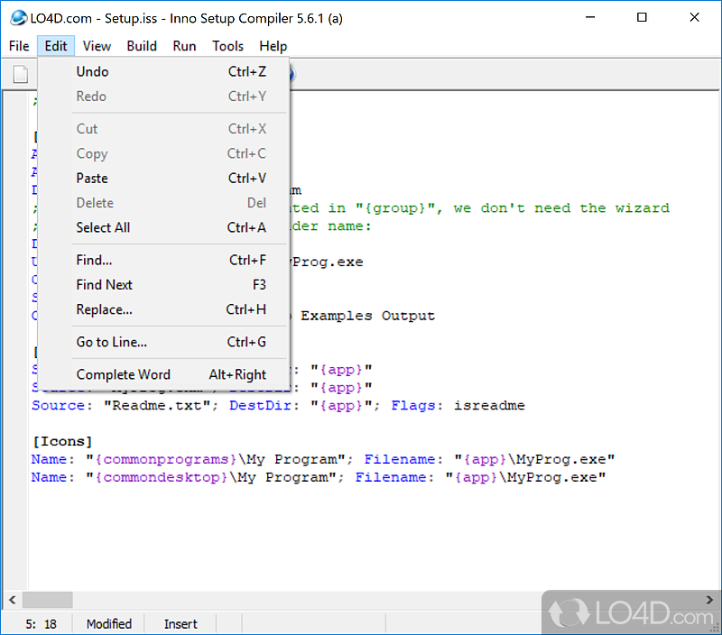 Fill program version and publisher details - Screenshot of Inno Setup