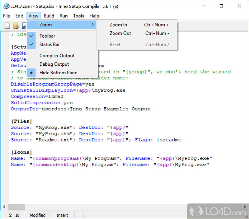 Configure application deployment info - Screenshot of Inno Setup Compiler