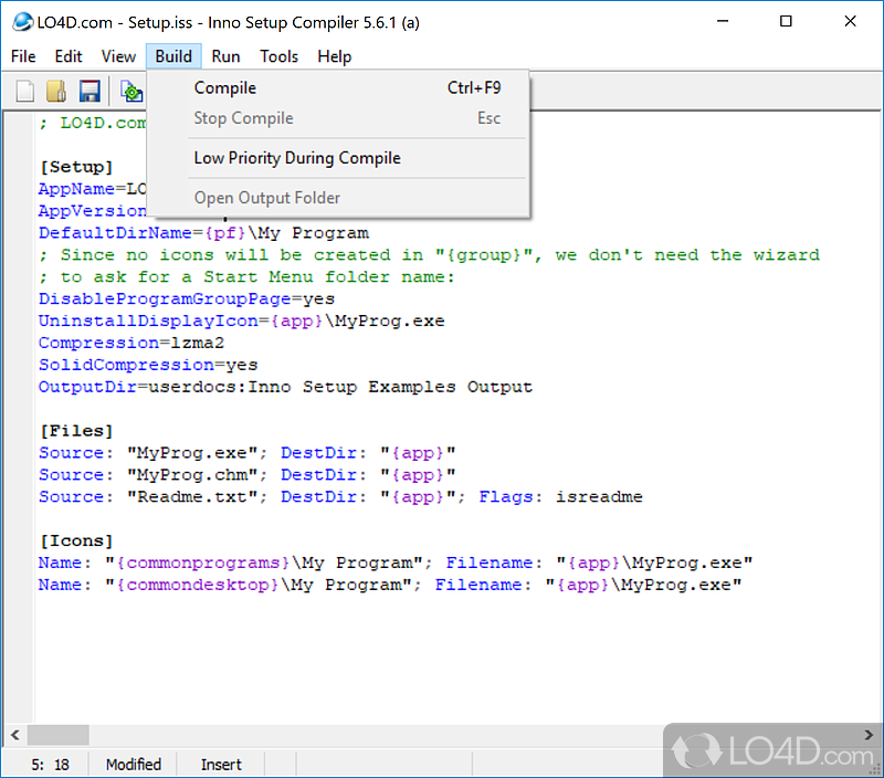 Create EXE installers - Screenshot of Inno Setup Compiler