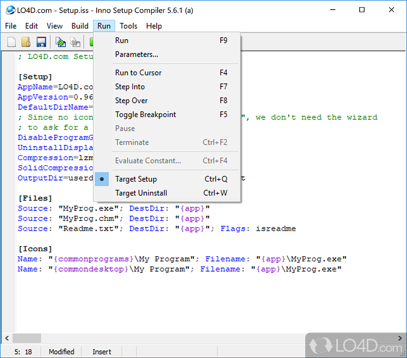 Software package to create Windows installers as an EXE file - Screenshot of Inno Setup Compiler