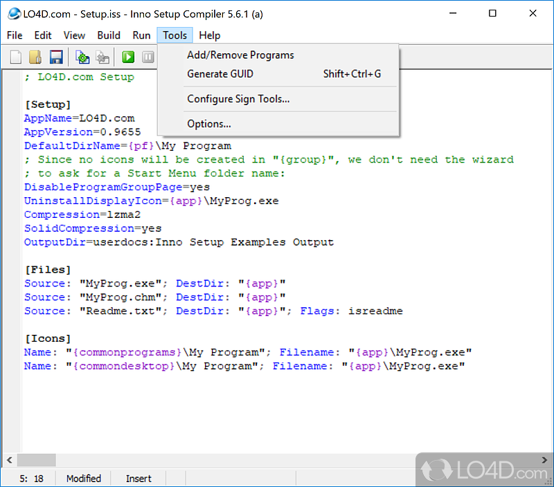 Inno Setup Compiler: User interface - Screenshot of Inno Setup Compiler