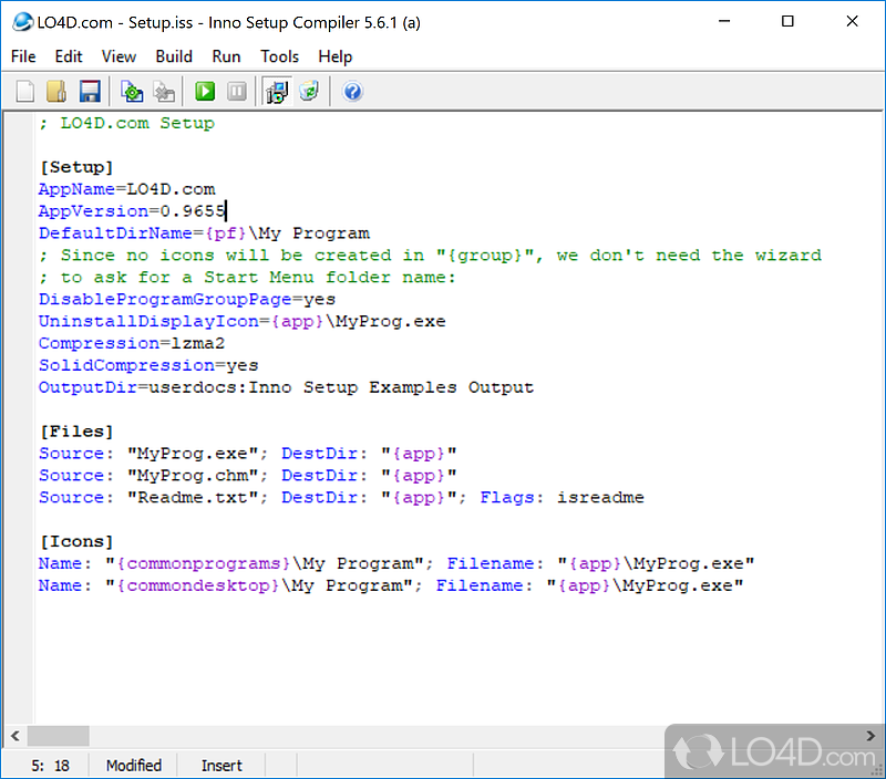 To create Windows installers in the form of single EXE files to install program for easy online distribution - Screenshot of Inno Setup Compiler