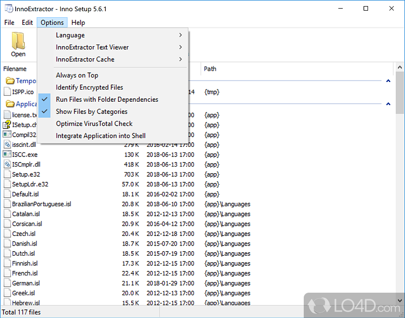 Extract files from Inno Setup packs - Screenshot of InnoExtractor