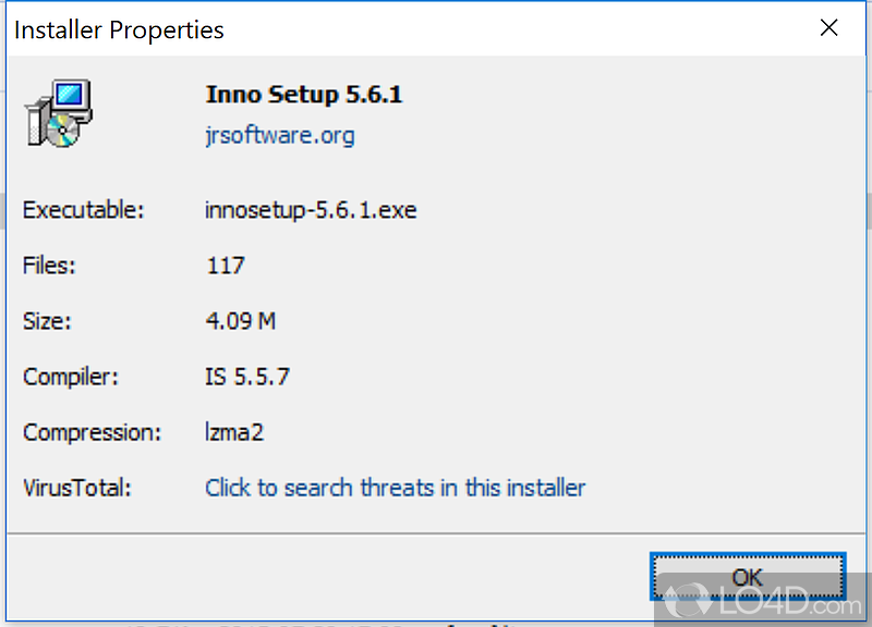 Displays the properties of setup files it's been used to create - Screenshot of InnoExtractor