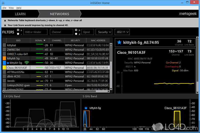 View available WiFi networks - Screenshot of inSSIDer