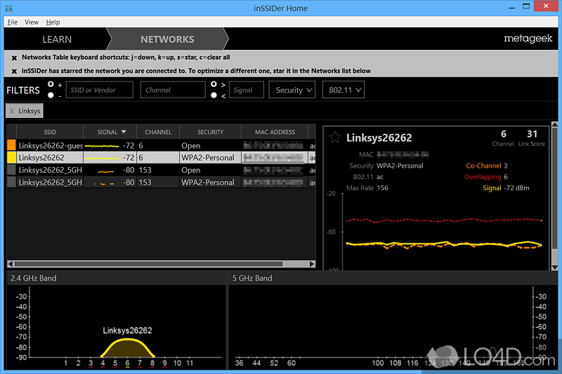Helps you configure your WiFi for optimal performance - Screenshot of inSSIDer