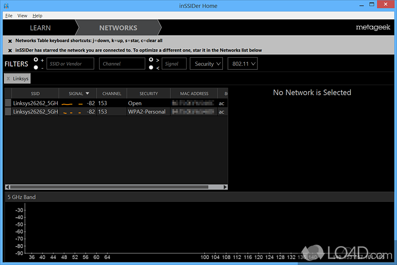 Enhance a wireless network’s performance - Screenshot of inSSIDer