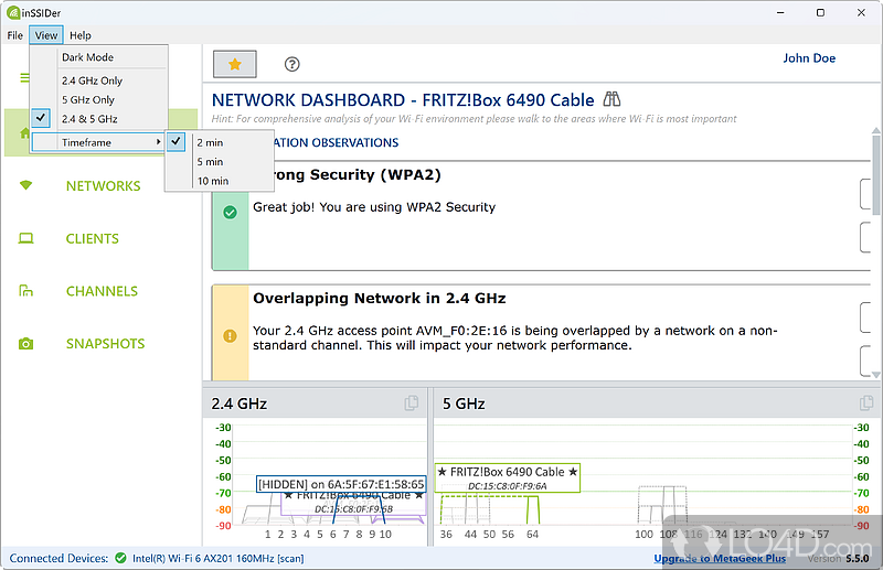 Helps you configure your WiFi for optimal performance - Screenshot of InSSIDer Office