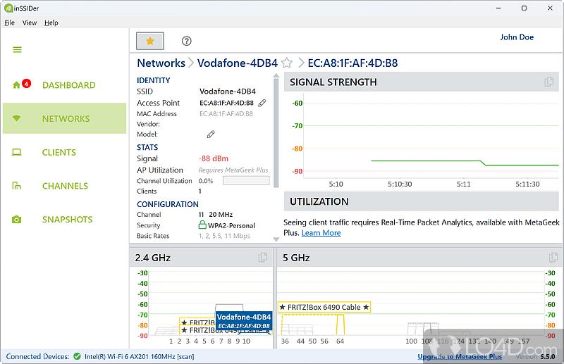 Enhance a wireless network’s performance - Screenshot of InSSIDer Office