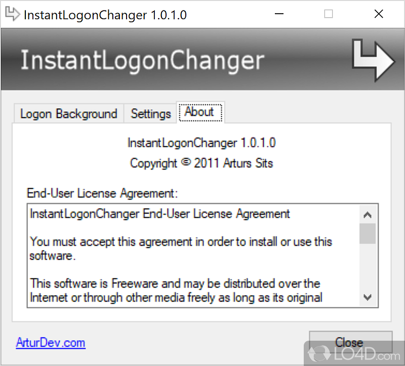 Configuration settings - Screenshot of InstantLogonChanger