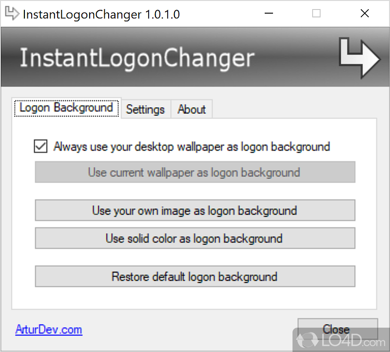 -to-handle software to change the Windows logon image by uploading a custom picture from computer (JPG - Screenshot of InstantLogonChanger