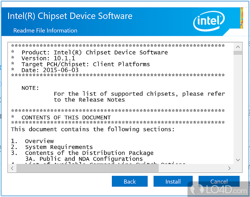 Detect and install updates for Intel components - Screenshot of Intel Chipset Device Software