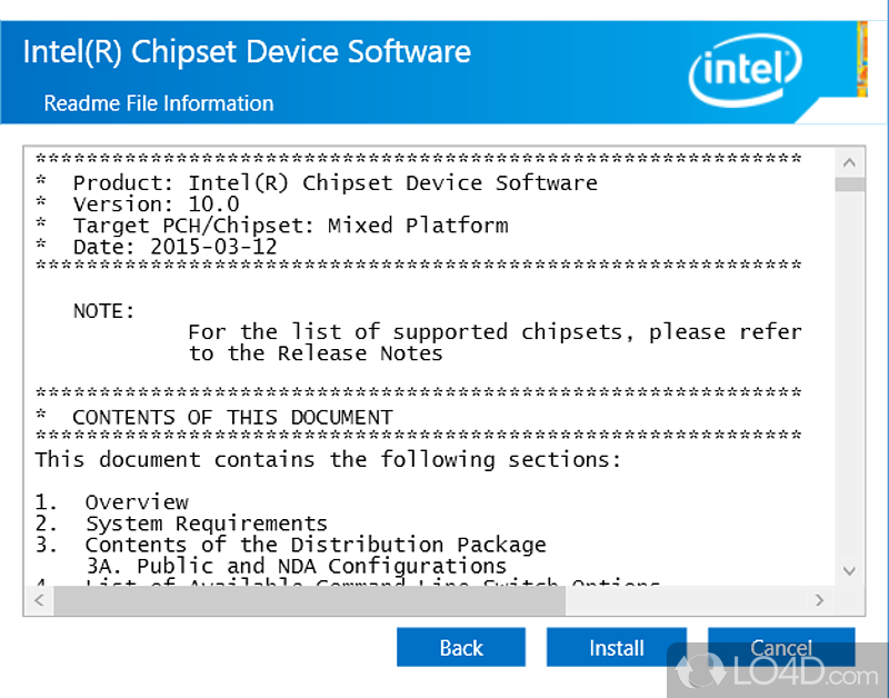 Provides drivers and support for a number of Intel chipset - Screenshot of Intel Chipset Software Installation Utility