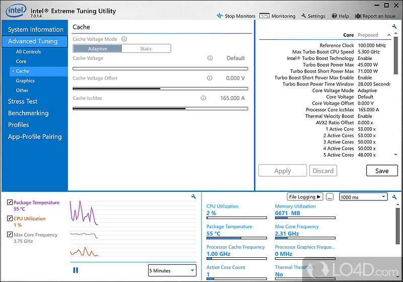 Tool for overclock - Screenshot of Intel Extreme Tuning Utility