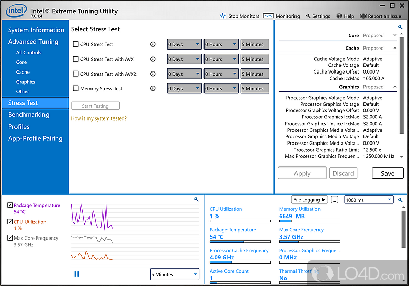 Overclock, tune and stress a system with Intel CPUs or mainboards - Screenshot of Intel Extreme Tuning Utility