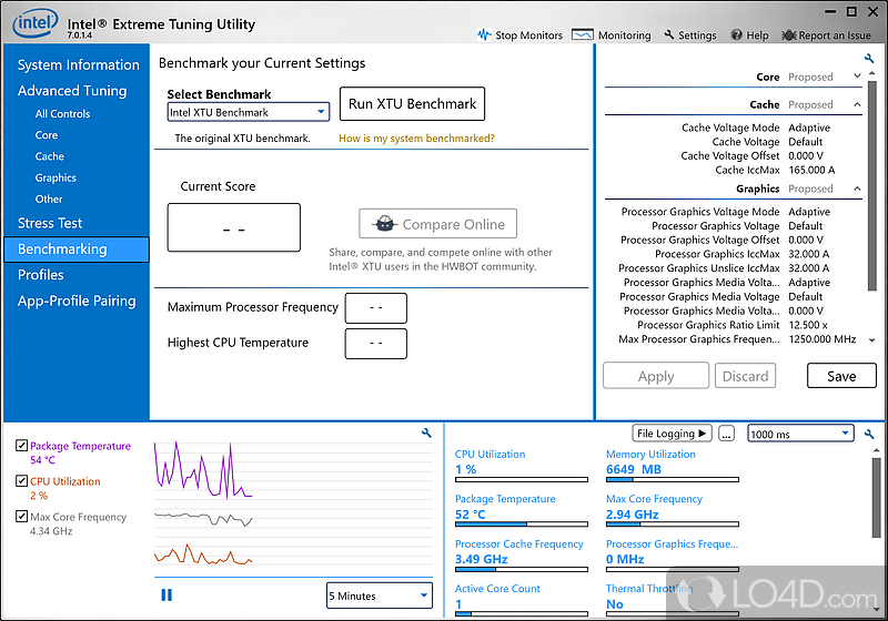 Intel Extreme Tuning Utility: User interface - Screenshot of Intel Extreme Tuning Utility