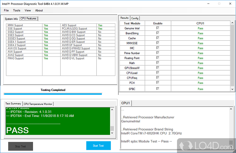 intel processor diagnostic tool unhandled exception