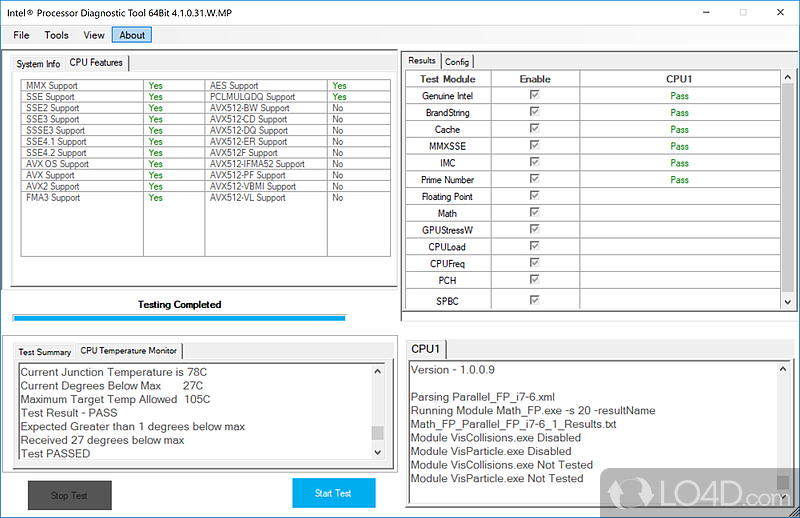 Intel Processor Diagnostic Tool screenshot