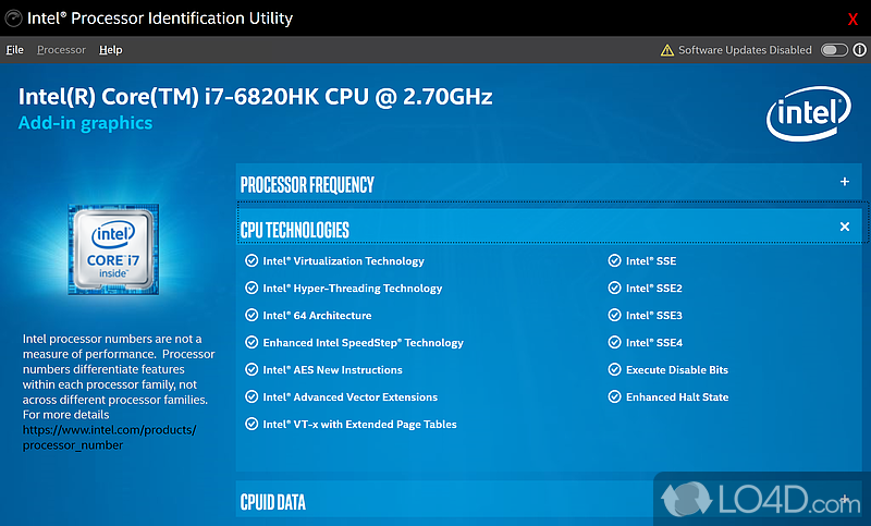 View details about CPU: threads, speed and more - Screenshot of Intel Processor Identification Utility