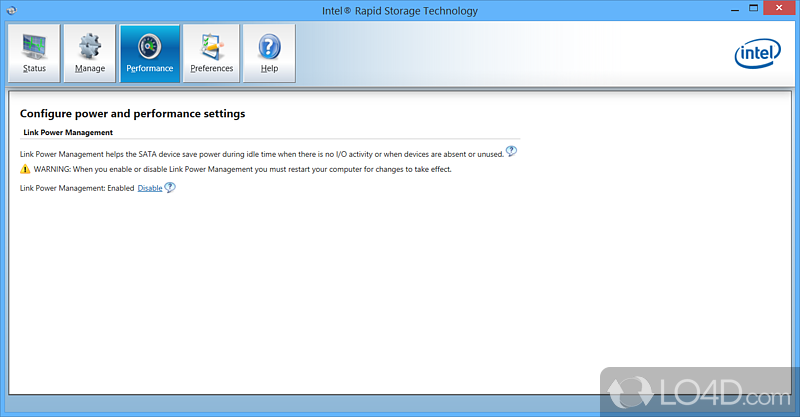 Intel Rapid Storage Technology: User interface - Screenshot of Intel Rapid Storage Technology