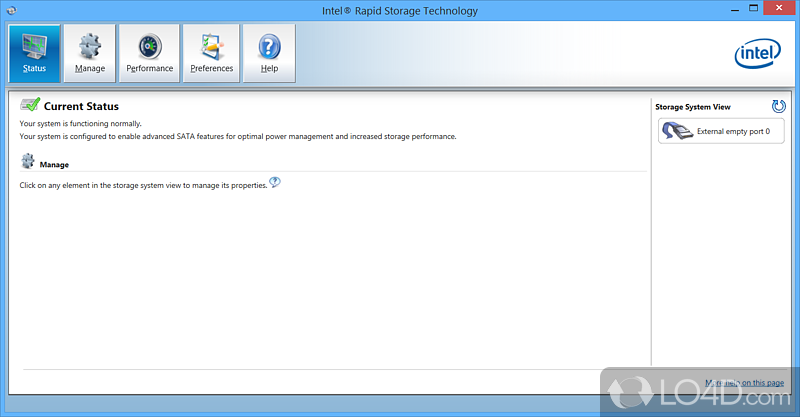 Driver for RAID and other hardware configurations - Screenshot of Intel Rapid Storage Technology