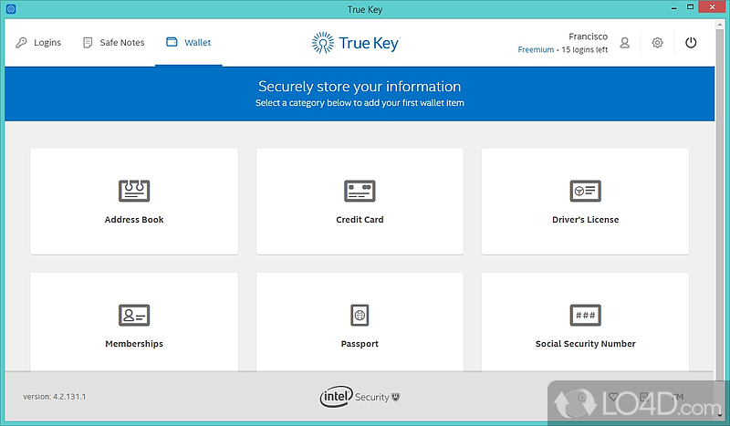 Comprehensive layout - Screenshot of True Key
