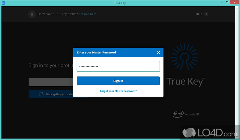 Log in account on multiple websites or services without typing credentials every time - Screenshot of True Key