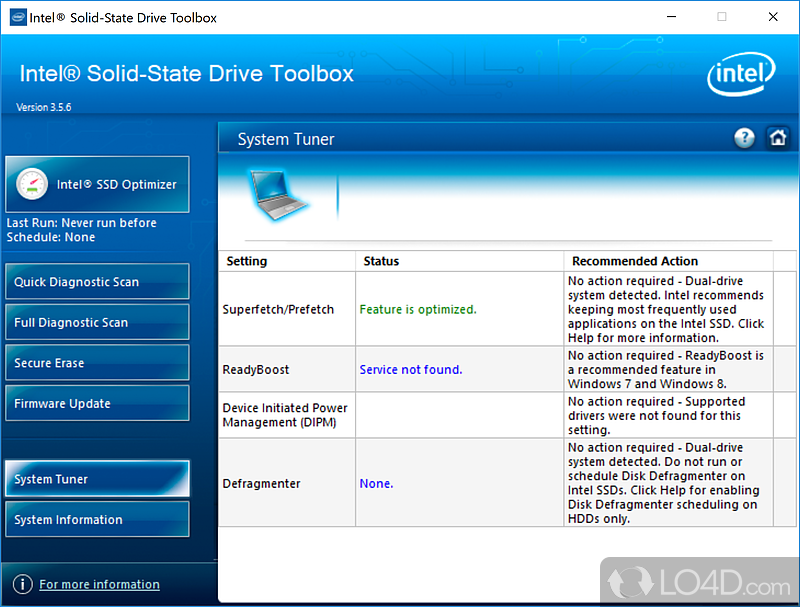 Monitor your Intel SSD`s performance and use optimization - Screenshot of Intel SSD Toolbox