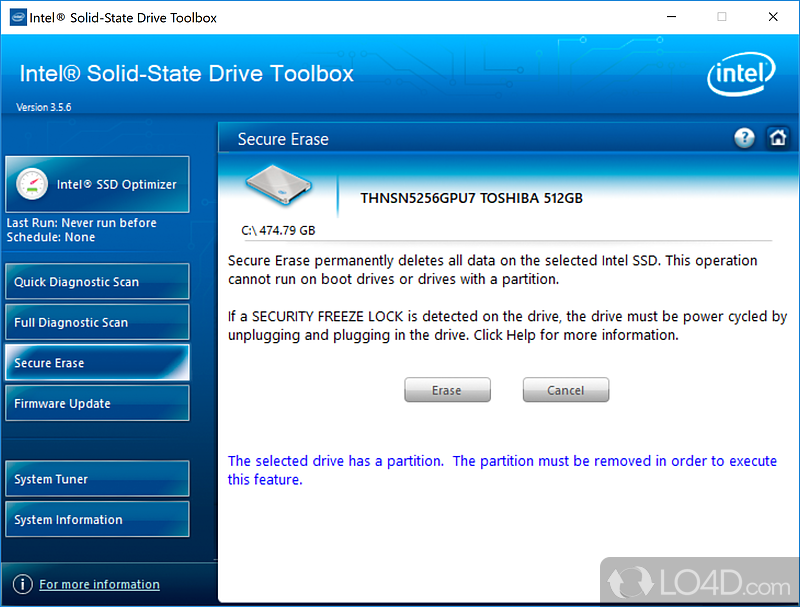 Intel Solid-State Drive Toolbox - Screenshot of Intel SSD Toolbox