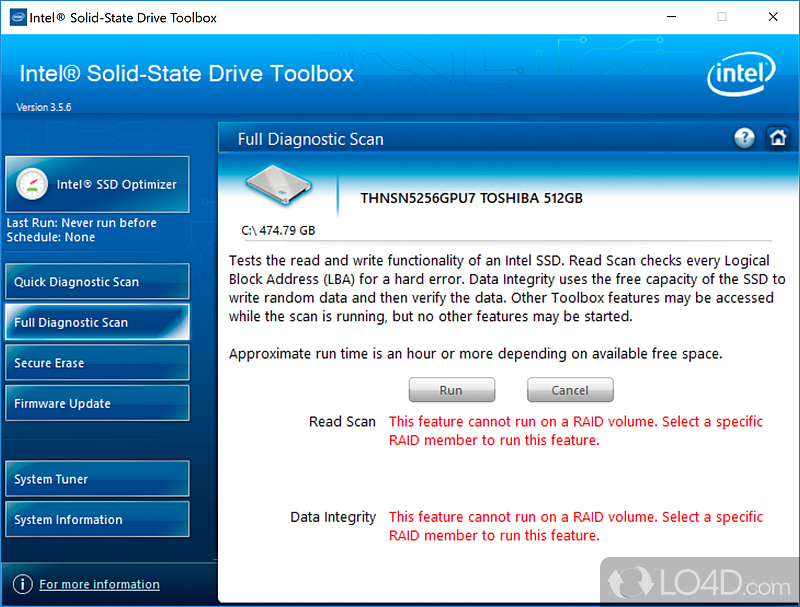 Drive management software - Screenshot of Intel SSD Toolbox